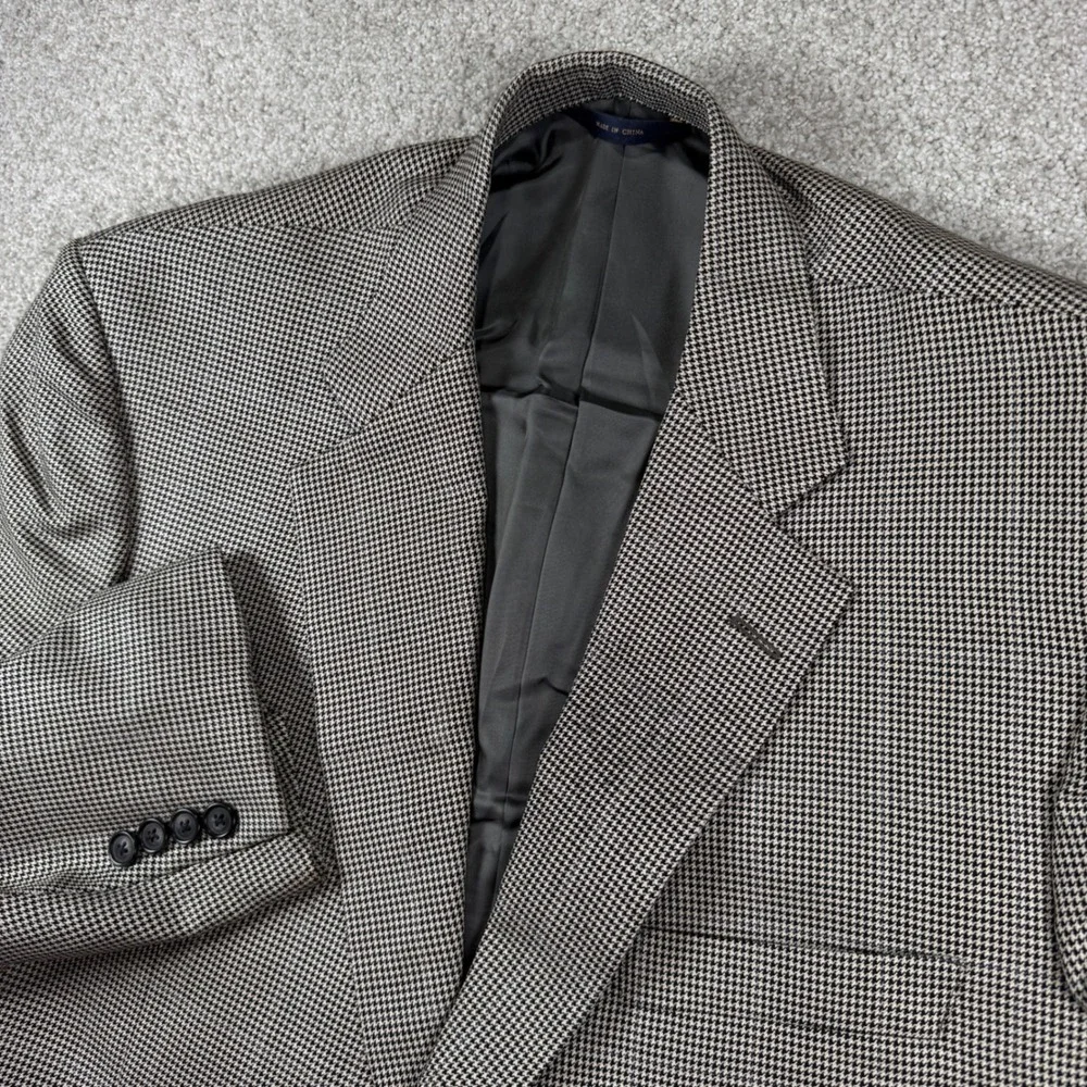 Brooks Brothers Blazer Mens 44R Grey Silk Wool Madison Houndstooth E. Thomas